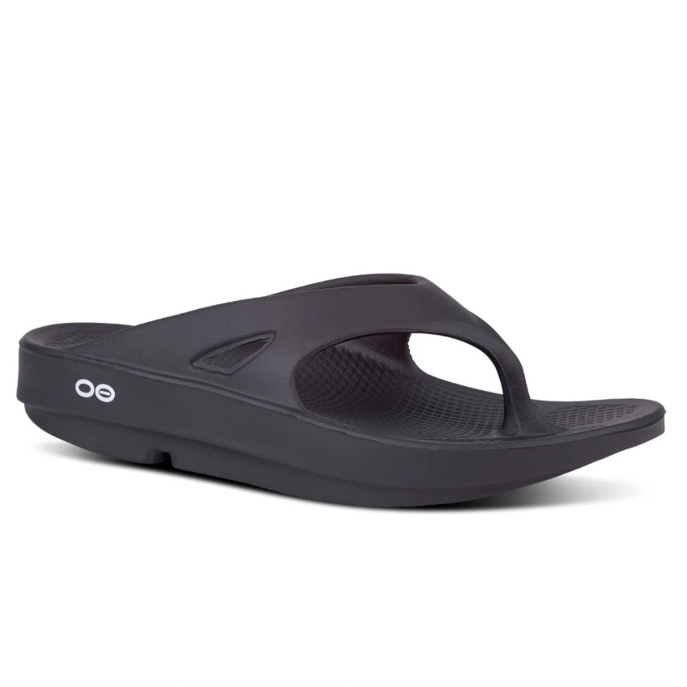 Oofos Ooriginal Thong‎ Sandals Black Recovery Slides Mens 13 EU 46